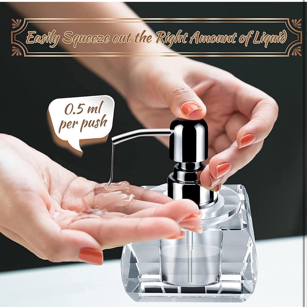 Crystal Soap Dispenser with Silver Pump. HEAVY CRYSTAL. Used one month - Picture 4 of 11